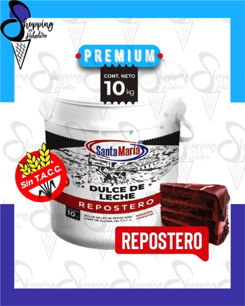 Dulce de leche repostero Santa María sin TACC en balde de 10 kg, ideal para repostería profesional en Zona Sur, Buenos Aires