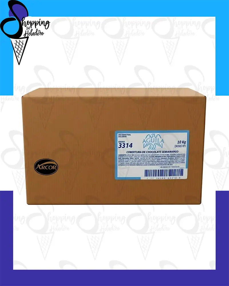 Caja de cobertura semiamarga Águila 10KG especial para helados, distribuida por Arcor en Zona Sur Argentina