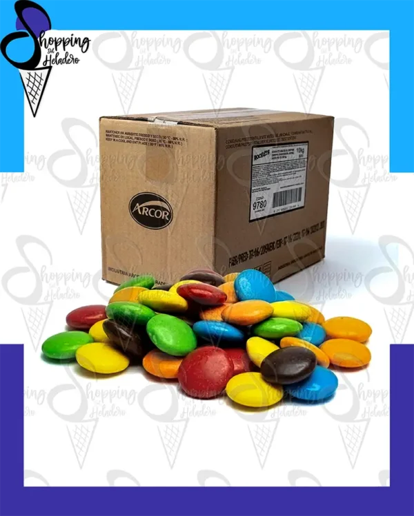 Rocklets original x 1kg a granel de Arcor, confites de chocolate coloridos para postres. Shopping del Heladero, Zona Sur