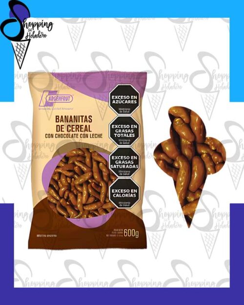 Bananitas de cereal con chocolate Argenfrut para heladerías en Zona Sur, Buenos Aires.