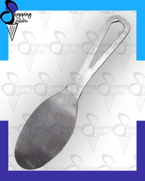 Espatula de aluminio de mango corto marca Anion para servir helado en Shopping del Heladero, Zona Sur, Buenos Aires.