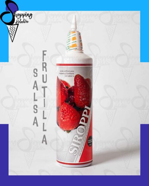 Salsa de frutilla Ghelco Siroppi para decoración de helados, postres y batidos en Shopping del Heladero, Zona Sur.