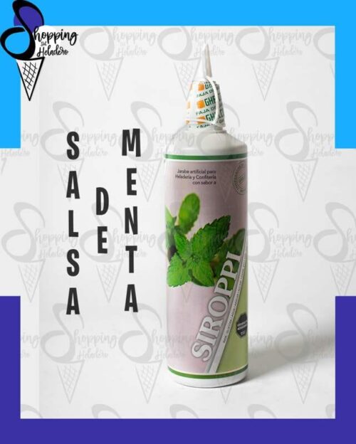 Salsa de menta Ghelco Siroppi para decoración de helados, postres y coctelería en Shopping del Heladero, Zona Sur.