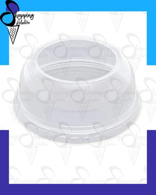 Tapa domo transparente para vasos batidos Milano y Toledo con orificio para cucharitas y sorbetes, en Shopping del Heladero.
