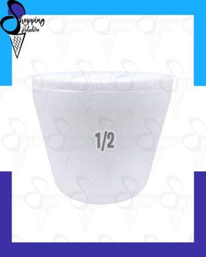 Pote térmico cónico de 1/2 kg para helado con tapa, marca Estisol Isopor, de Shopping del Heladero en Zona Sur.