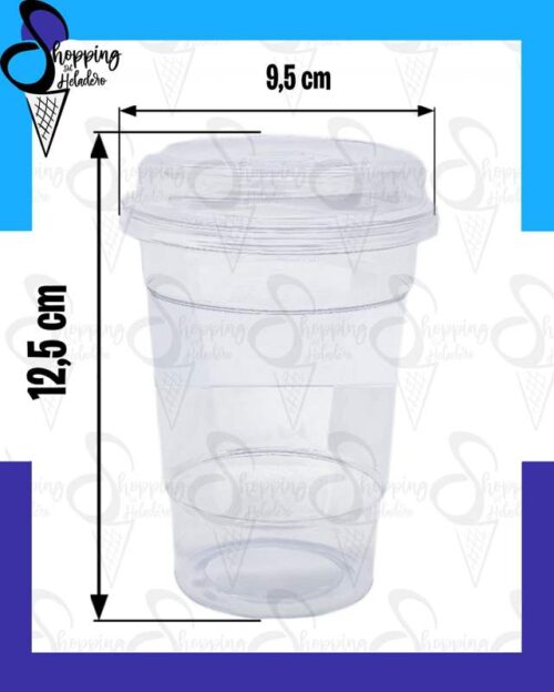 Vaso Milano 370cc de plástico cristal con tapa domo para heladerías en Shopping del Heladero, Zona Sur.