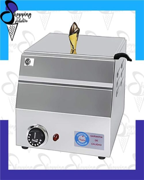 banadora_de_chocolate_para_heladeria_maquinaria_gastronomica_profesional_shopping_del_heladero_argentina bañadora de chocolate de acero inoxidable con una boca marca anion por unidad en shopping del heladero de zona sur buenos aires.