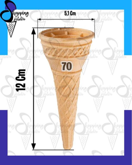 Cono de pasta 70 para helado, un insumo crujiente de Shopping del Heladero en Zona Sur, Buenos Aires.