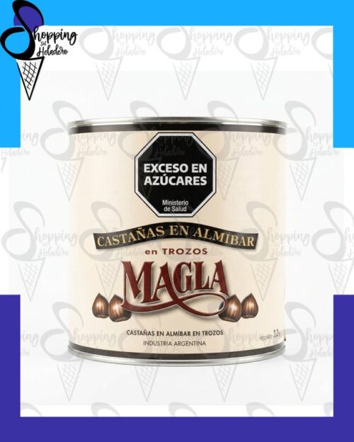 castañas en almibar marca Magla en lata de 3,2kg, ideal para repostería en Zona Sur, Buenos Aires.