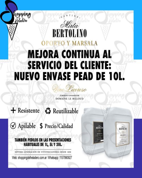 Vino Marsala Clásico y oporto Mirta Bertolino de 10 litros en Shopping del Heladero, Zona Sur, Buenos Aires.