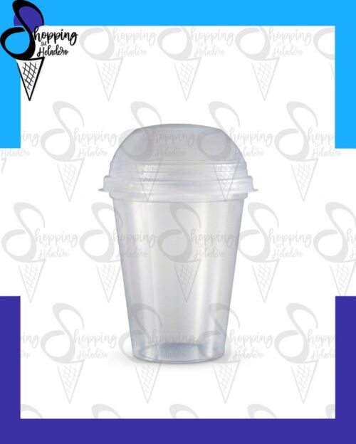 Vaso Toledo 325cc de plástico cristal con opciones de tapa domo para sorbete o cucharita en Shopping del Heladero, Zona Sur.