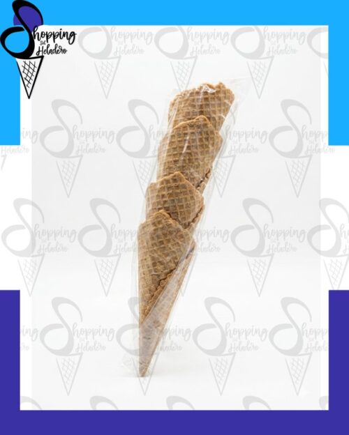 Cucurucho artesanal familiar en paquete de cuatro unidades para helado en Shopping del Heladero, Zona Sur, Buenos Aires.