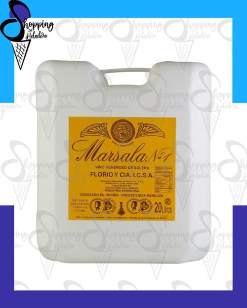 Marsala florio en bidón de 20 litros, insumo para heladerías y gastronomía en Zona Sur, Buenos Aires.