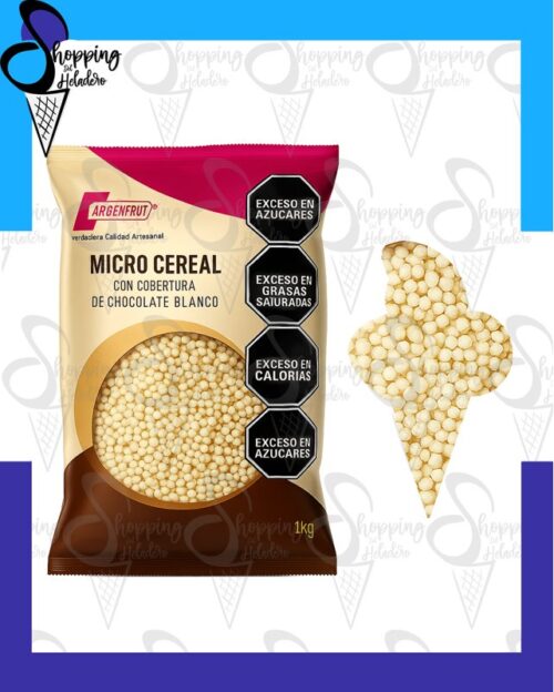 Cereal con chocolate blanco de la marca Argentfrut en Shopping del Heladero, Zona Sur, Buenos Aires.