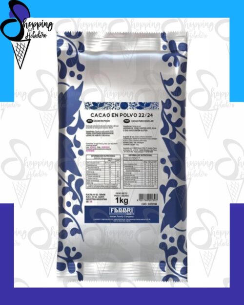 Cacao Fabbri con tenor graso de 22/24 por ciento en Shopping del Heladero, Zona Sur, Buenos Aires.