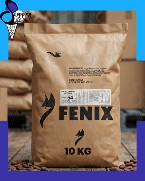 Cacao Fenix 54 natural con tenor graso de 14/16 por ciento en Shopping del Heladero, Zona Sur, Buenos Aires.