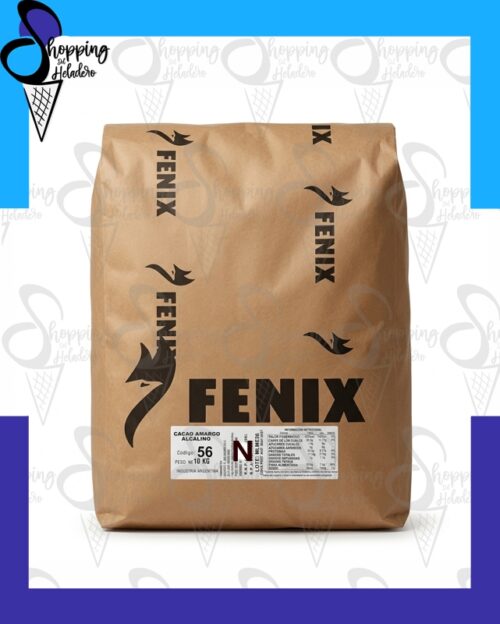 Cacao fenix 56 negro alcalino en polvo con 10/12% de tenor graso, un insumo de repostería en Zona Sur, Buenos Aires.