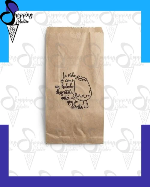 bolsa papel madera genérica para potes de helado de 1/4 y 1/2 kg, disponible en Shopping del Heladero, Buenos Aires.